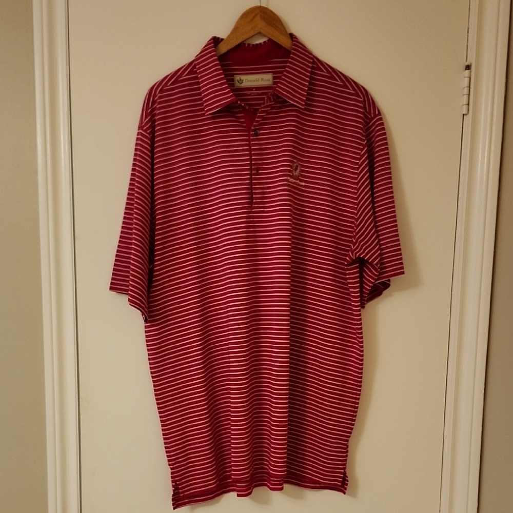 Men's Classic Red and White Polo Shirt with Stripes, XL